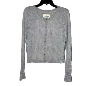 Abercrombie & Fitch Grey Mesh Frill Applique Thin Cotton Blend Cardigan L Y2K